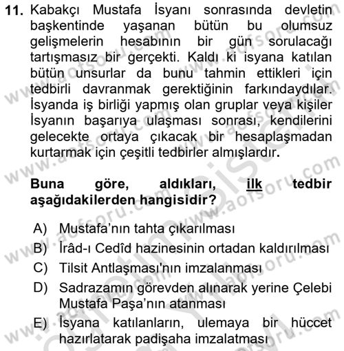 Osmanlı Tarihi (1789-1876) Dersi 2023 - 2024 Yılı (Vize) Ara Sınav Soruları 11. Soru