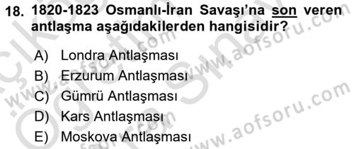 Osmanlı Tarihi (1789-1876) Dersi 2023 - 2024 Yılı (Vize) Ara Sınav Soruları 18. Soru