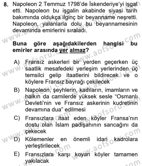 Osmanlı Tarihi (1789-1876) Dersi 2023 - 2024 Yılı (Vize) Ara Sınav Soruları 8. Soru