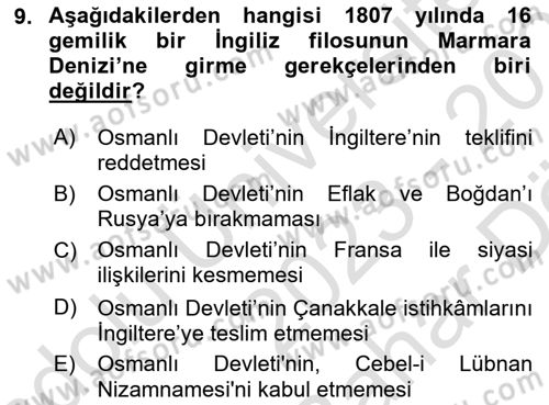 Osmanlı Tarihi (1789-1876) Dersi 2023 - 2024 Yılı (Vize) Ara Sınav Soruları 9. Soru