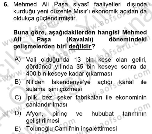 Osmanlı Tarihi (1789-1876) Dersi 2023 - 2024 Yılı (Final) Dönem Sonu Sınav Soruları 6. Soru