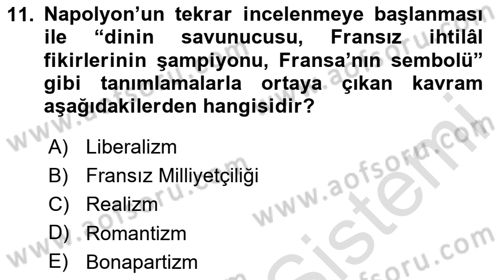 Osmanlı Tarihi (1789-1876) Dersi 2023 - 2024 Yılı Yaz Okulu Sınav Soruları 11. Soru