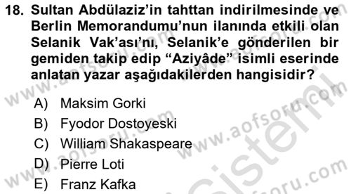 Osmanlı Tarihi (1789-1876) Dersi 2023 - 2024 Yılı Yaz Okulu Sınav Soruları 18. Soru
