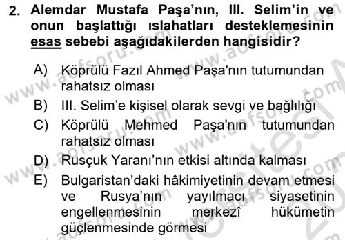 Osmanlı Tarihi (1789-1876) Dersi 2023 - 2024 Yılı Yaz Okulu Sınav Soruları 2. Soru