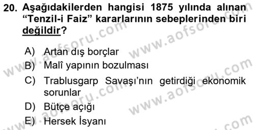 Osmanlı Tarihi (1789-1876) Dersi 2023 - 2024 Yılı Yaz Okulu Sınav Soruları 20. Soru