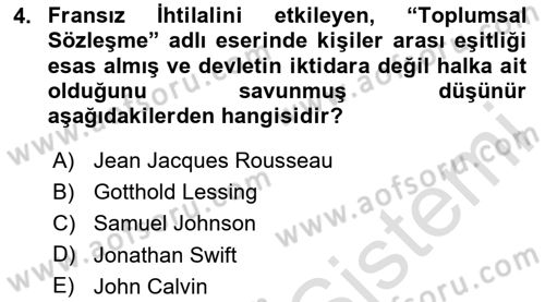 Osmanlı Tarihi (1789-1876) Dersi 2023 - 2024 Yılı Yaz Okulu Sınav Soruları 4. Soru