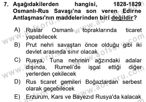 Osmanlı Tarihi (1789-1876) Dersi 2023 - 2024 Yılı Yaz Okulu Sınav Soruları 7. Soru