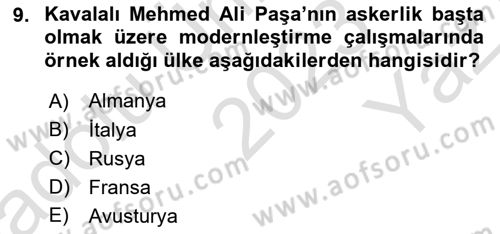 Osmanlı Tarihi (1789-1876) Dersi 2023 - 2024 Yılı Yaz Okulu Sınav Soruları 9. Soru