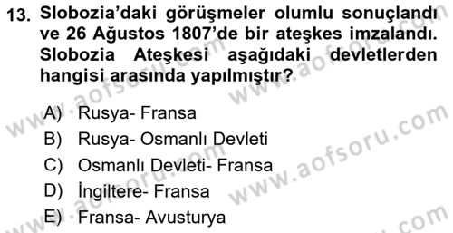 Osmanlı Tarihi (1789-1876) Dersi 2024 - 2025 Yılı (Vize) Ara Sınav Soruları 13. Soru