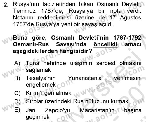 Osmanlı Tarihi (1789-1876) Dersi 2024 - 2025 Yılı (Vize) Ara Sınav Soruları 2. Soru
