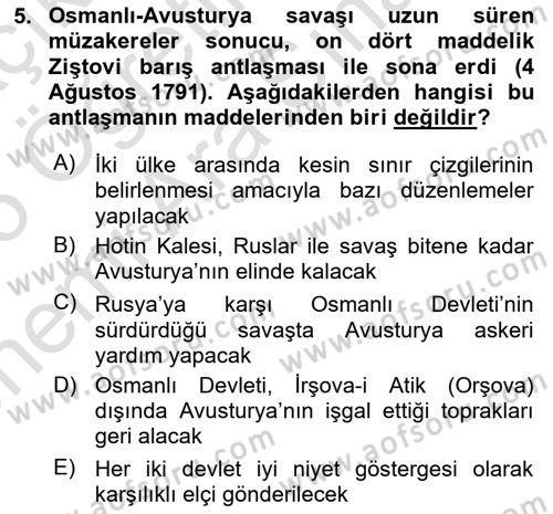 Osmanlı Tarihi (1789-1876) Dersi 2024 - 2025 Yılı (Vize) Ara Sınav Soruları 5. Soru