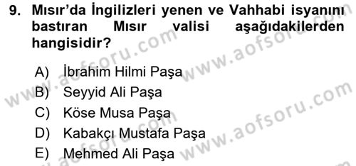 Osmanlı Tarihi (1789-1876) Dersi 2024 - 2025 Yılı (Vize) Ara Sınav Soruları 9. Soru