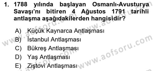 Osmanlı Tarihi (1789-1876) Dersi 2024 - 2025 Yılı (Final) Dönem Sonu Sınav Soruları 1. Soru