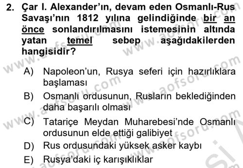 Osmanlı Tarihi (1789-1876) Dersi 2024 - 2025 Yılı (Final) Dönem Sonu Sınav Soruları 2. Soru