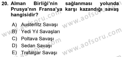 Osmanlı Tarihi (1789-1876) Dersi 2024 - 2025 Yılı (Final) Dönem Sonu Sınav Soruları 20. Soru
