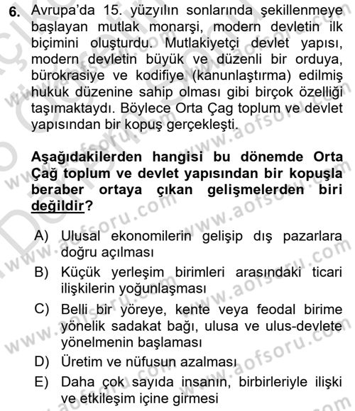 Osmanlı Tarihi (1789-1876) Dersi 2024 - 2025 Yılı (Final) Dönem Sonu Sınav Soruları 6. Soru