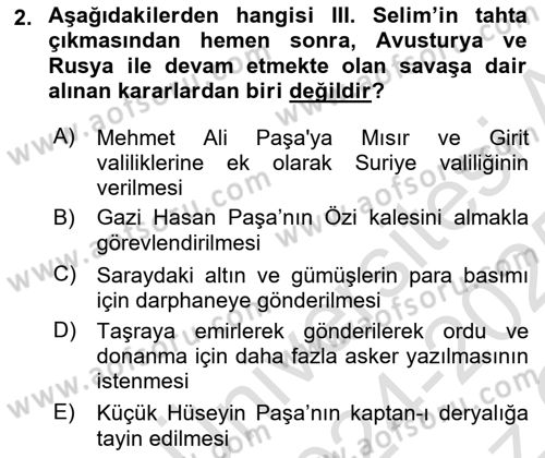 Osmanlı Tarihi (1789-1876) Dersi 2024 - 2025 Yılı Yaz Okulu Sınav Soruları 2. Soru