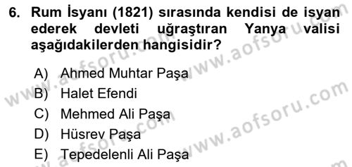 Osmanlı Tarihi (1789-1876) Dersi 2024 - 2025 Yılı Yaz Okulu Sınav Soruları 6. Soru