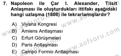 Osmanlı Tarihi (1789-1876) Dersi 2024 - 2025 Yılı Yaz Okulu Sınav Soruları 7. Soru