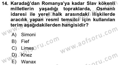 Osmanlı Tarihi (1789-1876) Dersi 2025 - 2026 Yılı (Vize) Ara Sınav Soruları 14. Soru