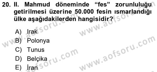 Osmanlı Tarihi (1789-1876) Dersi 2025 - 2026 Yılı (Vize) Ara Sınav Soruları 20. Soru