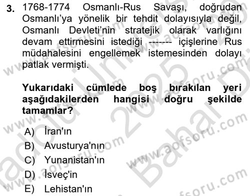 Osmanlı Tarihi (1789-1876) Dersi 2025 - 2026 Yılı (Vize) Ara Sınav Soruları 3. Soru
