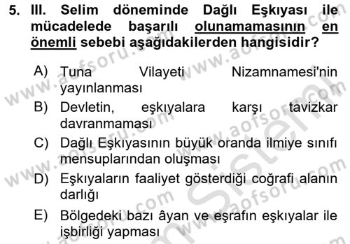 Osmanlı Tarihi (1789-1876) Dersi 2025 - 2026 Yılı (Vize) Ara Sınav Soruları 5. Soru