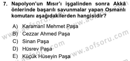Osmanlı Tarihi (1789-1876) Dersi 2025 - 2026 Yılı (Vize) Ara Sınav Soruları 7. Soru
