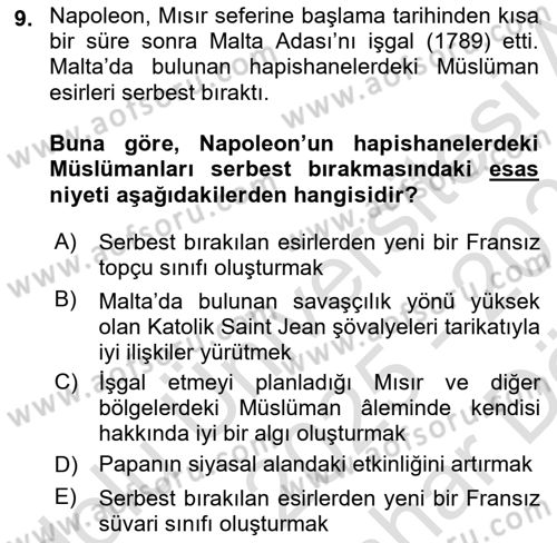 Osmanlı Tarihi (1789-1876) Dersi 2025 - 2026 Yılı (Vize) Ara Sınav Soruları 9. Soru