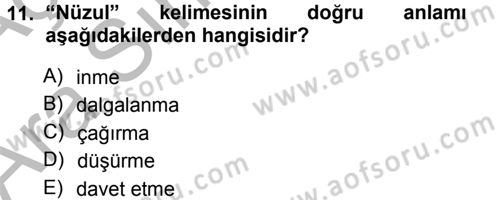 Osmanlı Türkçesi Metinleri 1 Dersi 2012 - 2013 Yılı (Vize) Ara Sınav Soruları 11. Soru