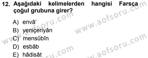 Osmanlı Türkçesi Metinleri 1 Dersi Ara Sınavı Deneme Sınav Soruları 12. Soru