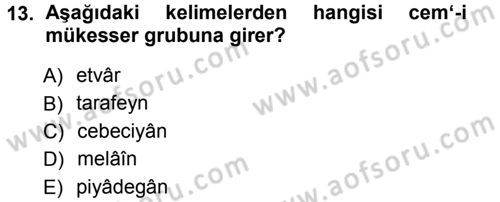 Osmanlı Türkçesi Metinleri 1 Dersi Ara Sınavı Deneme Sınav Soruları 13. Soru