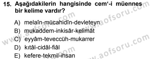 Osmanlı Türkçesi Metinleri 1 Dersi 2012 - 2013 Yılı (Vize) Ara Sınav Soruları 15. Soru
