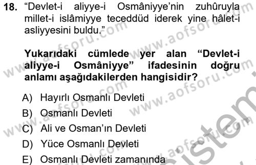 Osmanlı Türkçesi Metinleri 1 Dersi 2012 - 2013 Yılı (Vize) Ara Sınav Soruları 18. Soru