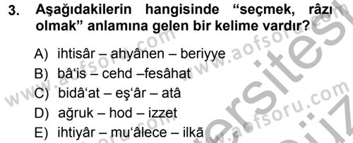 Osmanlı Türkçesi Metinleri 1 Dersi Ara Sınavı Deneme Sınav Soruları 3. Soru
