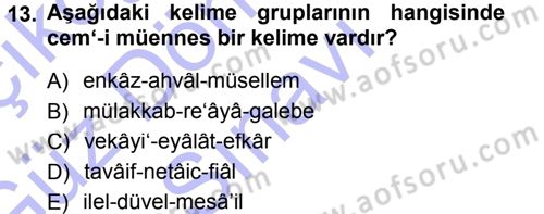 Osmanlı Türkçesi Metinleri 1 Dersi 2012 - 2013 Yılı (Final) Dönem Sonu Sınav Soruları 13. Soru
