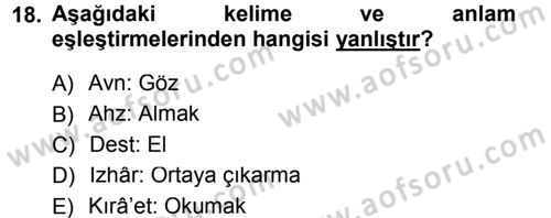Osmanlı Türkçesi Metinleri 1 Dersi 2012 - 2013 Yılı (Final) Dönem Sonu Sınav Soruları 18. Soru