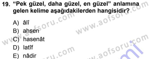Osmanlı Türkçesi Metinleri 1 Dersi 2012 - 2013 Yılı (Final) Dönem Sonu Sınav Soruları 19. Soru