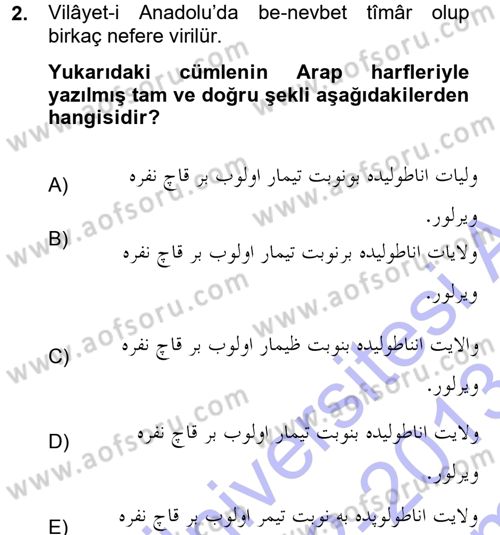 Osmanlı Türkçesi Metinleri 1 Dersi 2012 - 2013 Yılı (Final) Dönem Sonu Sınav Soruları 2. Soru