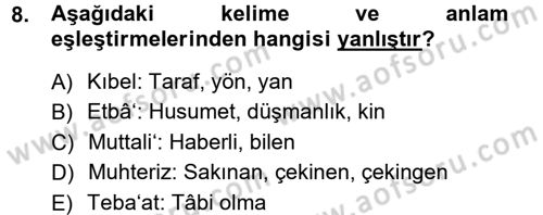 Osmanlı Türkçesi Metinleri 1 Dersi 2012 - 2013 Yılı (Final) Dönem Sonu Sınav Soruları 8. Soru