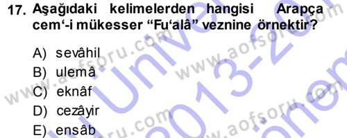 Osmanlı Türkçesi Metinleri 1 Dersi 2013 - 2014 Yılı (Final) Dönem Sonu Sınav Soruları 17. Soru