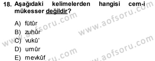 Osmanlı Türkçesi Metinleri 1 Dersi 2013 - 2014 Yılı (Final) Dönem Sonu Sınav Soruları 18. Soru