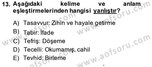 Osmanlı Türkçesi Metinleri 1 Dersi 2014 - 2015 Yılı (Vize) Ara Sınav Soruları 13. Soru