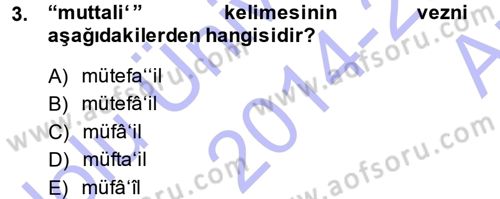 Osmanlı Türkçesi Metinleri 1 Dersi 2014 - 2015 Yılı (Vize) Ara Sınav Soruları 3. Soru