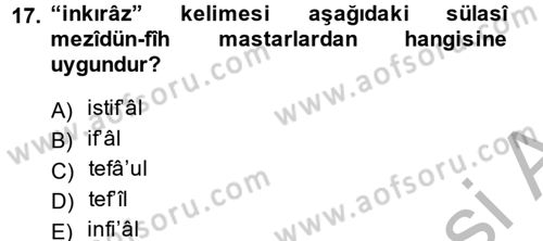 Osmanlı Türkçesi Metinleri 1 Dersi 2014 - 2015 Yılı (Final) Dönem Sonu Sınav Soruları 17. Soru