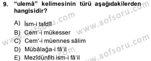 Osmanlı Türkçesi Metinleri 1 Dersi 2014 - 2015 Yılı (Final) Dönem Sonu Sınav Soruları 9. Soru