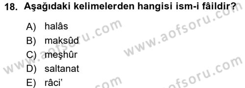 Osmanlı Türkçesi Metinleri 1 Dersi 2015 - 2016 Yılı (Vize) Ara Sınav Soruları 18. Soru