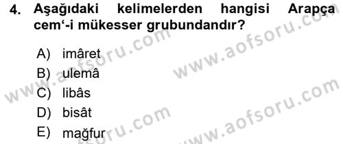 Osmanlı Türkçesi Metinleri 1 Dersi Ara Sınavı Deneme Sınav Soruları 4. Soru