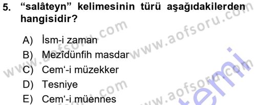 Osmanlı Türkçesi Metinleri 1 Dersi Ara Sınavı Deneme Sınav Soruları 5. Soru