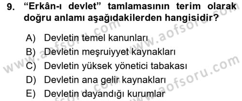 Osmanlı Türkçesi Metinleri 1 Dersi Ara Sınavı Deneme Sınav Soruları 9. Soru